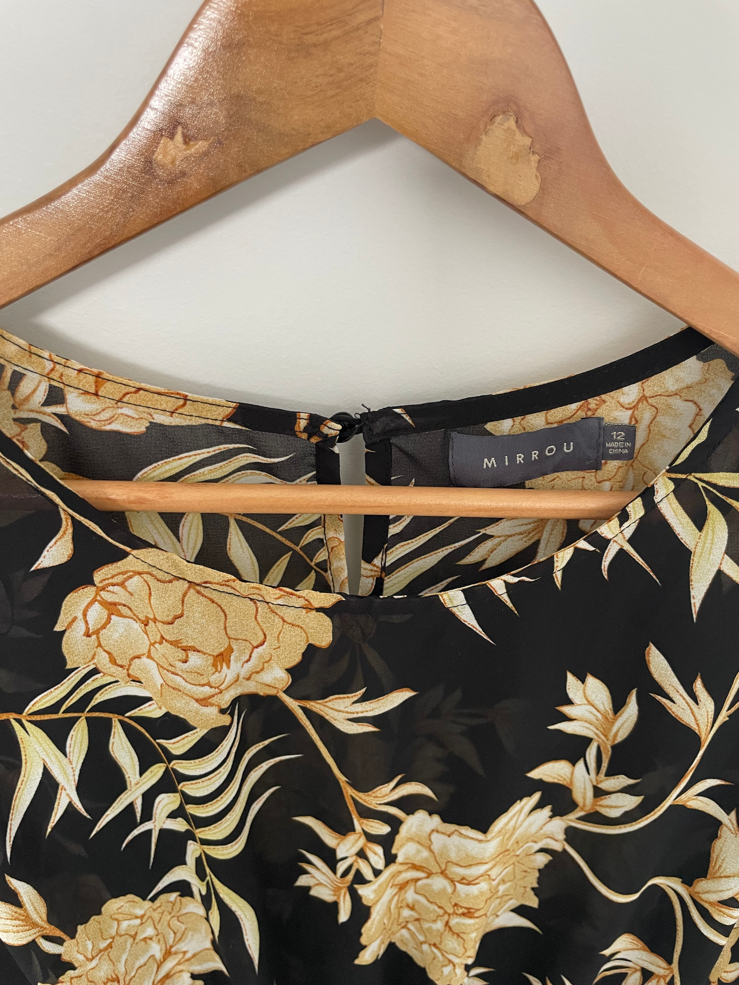 MIRROU | Floral Orange and Black Sheer Blouse | Size 12