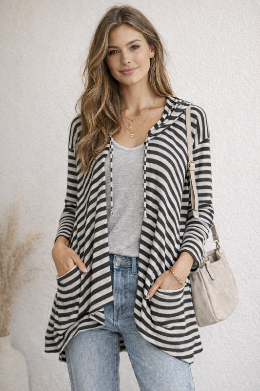 ATMOSPHERE STUDIO | Striped Merino Cardigan | Size Medium