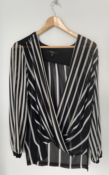 MAX | Black and White Striped Blouse | Size 12