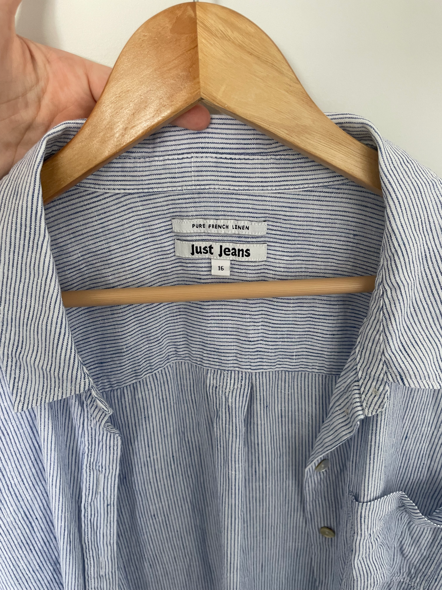 JUST JEANS | Blue Striped Pure French Linen Shirt | Size 16