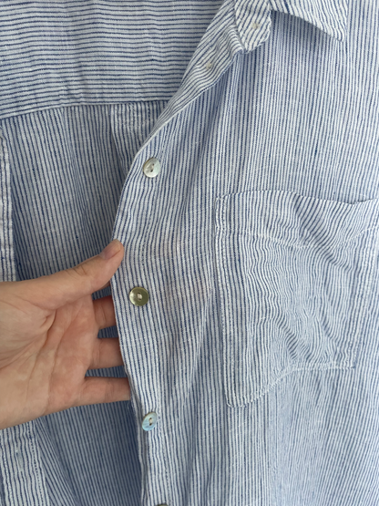 JUST JEANS | Blue Striped Pure French Linen Shirt | Size 16