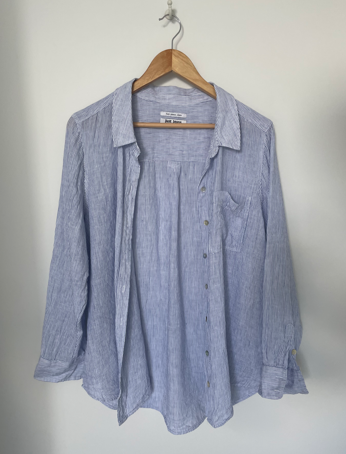 JUST JEANS | Blue Striped Pure French Linen Shirt | Size 16