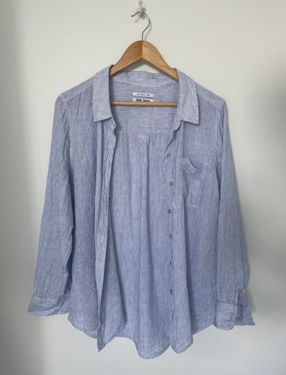 JUST JEANS | Blue Striped Pure French Linen Shirt | Size 16