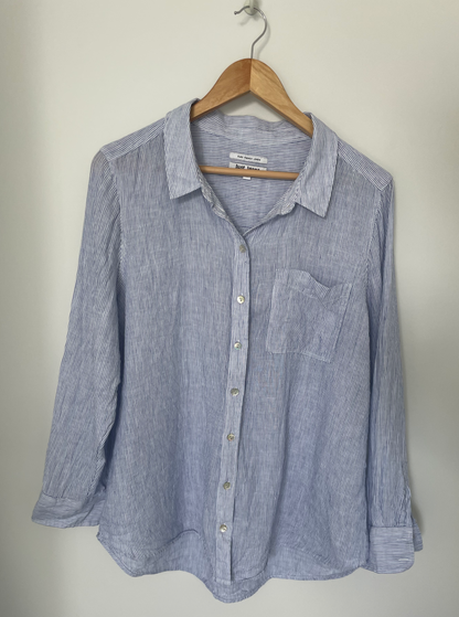 JUST JEANS | Blue Striped Pure French Linen Shirt | Size 16